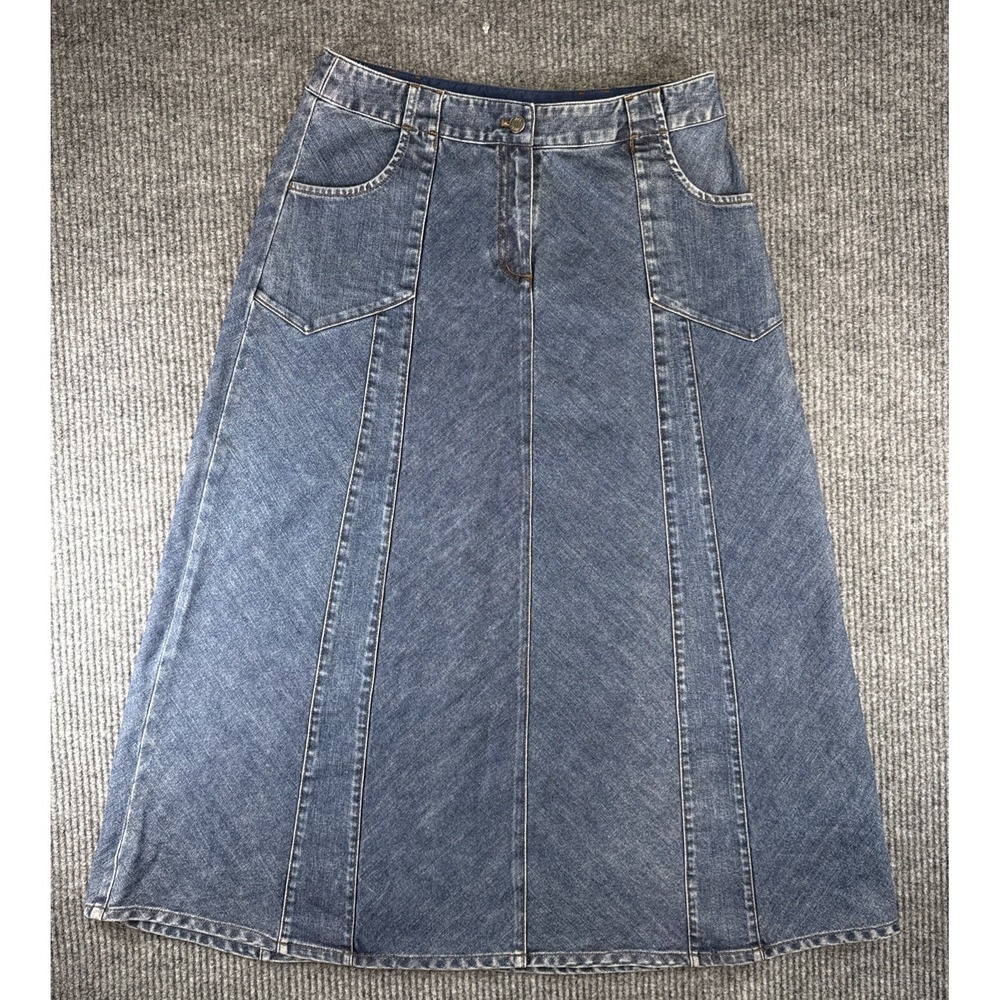 J Jill Denim Midi A Line Skirt Size 10 Stretch Vintage Classic Modest Old Money
